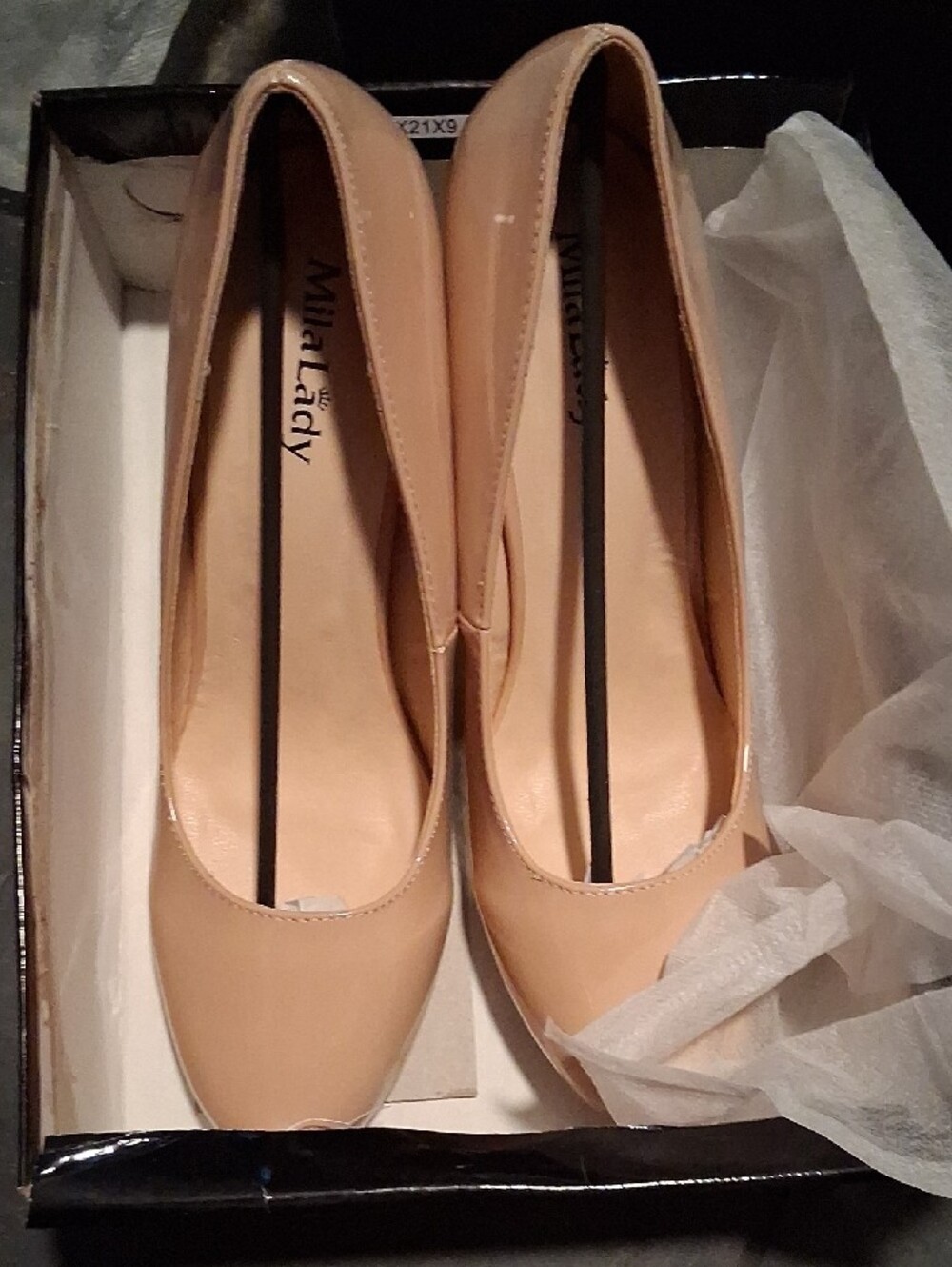 Mila Lady Nude Patent Leather Pointed Toe Stiletto Pumps - Picture 3 of 8